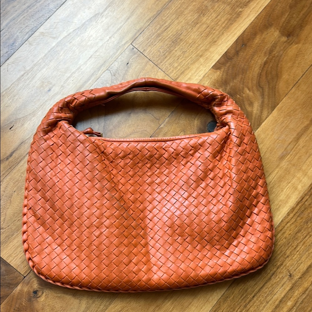 Bottega Veneta Intrecciato Orange Woven Hobo Bag